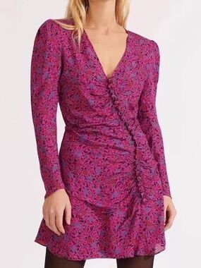 Veronica Beard 100% Silk Verona Floral Button Up Pink Mini Dress Size 2 Summer